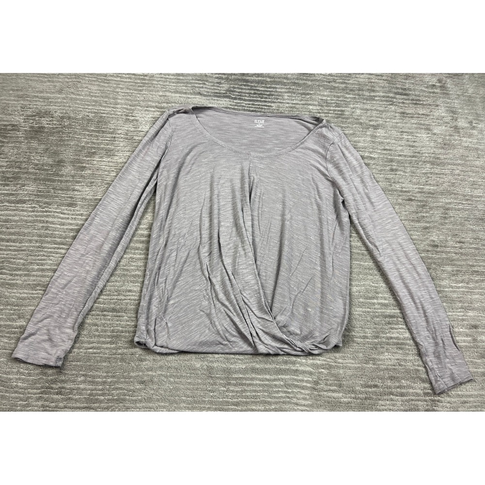 a.n.a Top Womens Medium Gray Long Sleeve Wrap Front Tulip Hem Slub Knit Casual
